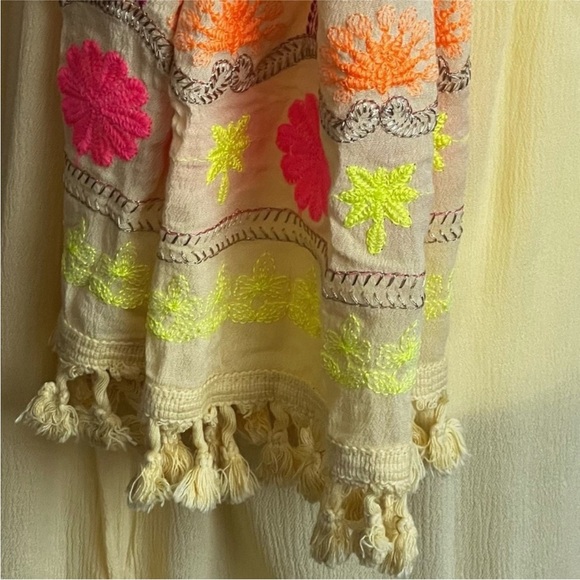 Velzera NWT Off The Shoulder Embroidered Yellow Tassel Summer Dress Tunic Size L - Picture 9 of 12